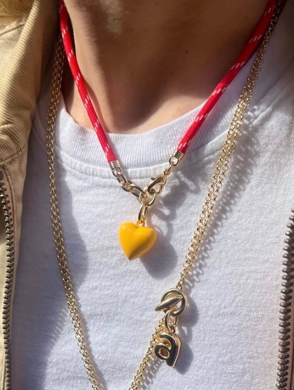 Roxanne Assoulin Red Cord Necklace with Yellow Heart Charm
